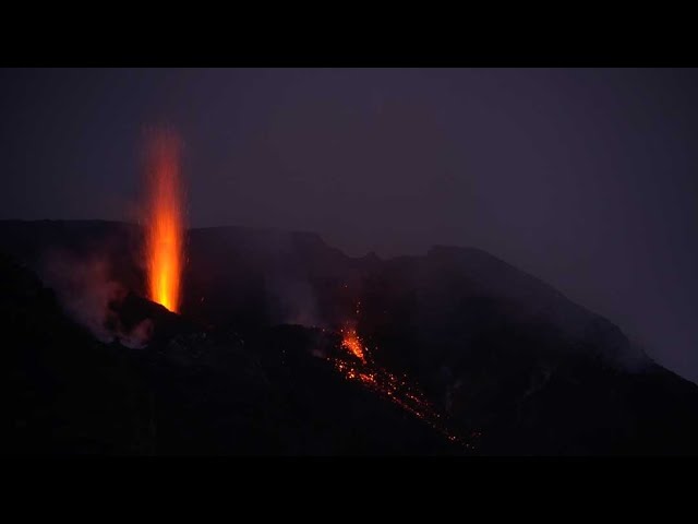 Video thumbnail for Stromboli volcano activity 2 Feb 2025 - lava spattering and occasional strombolian explosions