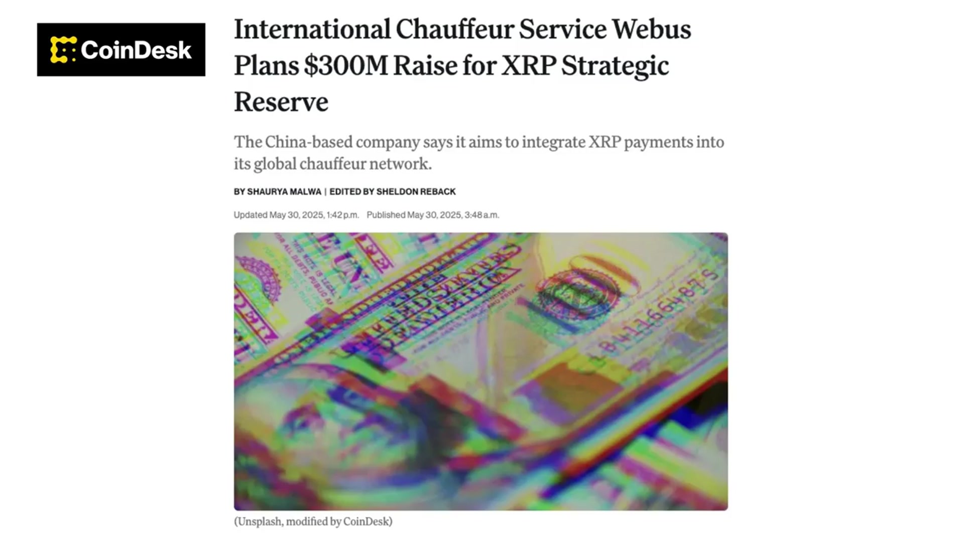 'Video thumbnail for Chinese Firm Files With SEC for $300M XRP Strategic Reserve'