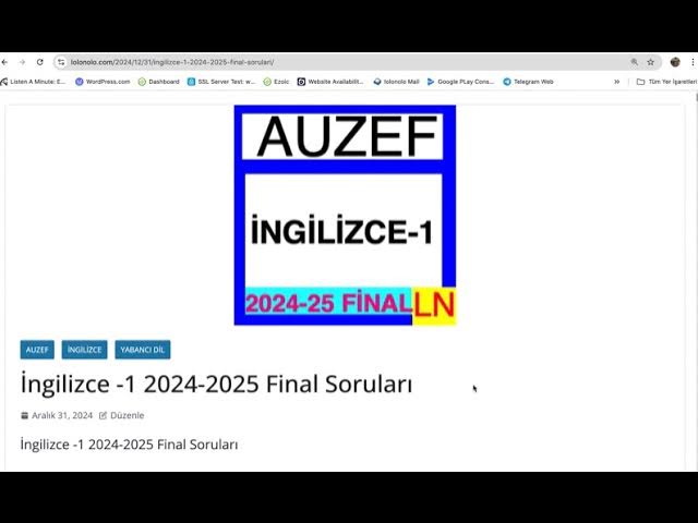 'Video thumbnail for Auzef İngilizce -1 2024-2025 Final Soruları'