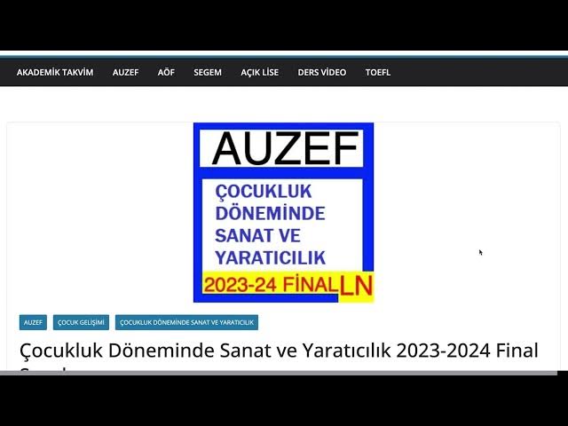 'Video thumbnail for Auzef Çocukluk Döneminde Sanat ve Yaratıcılık 2024 Final Soruları'