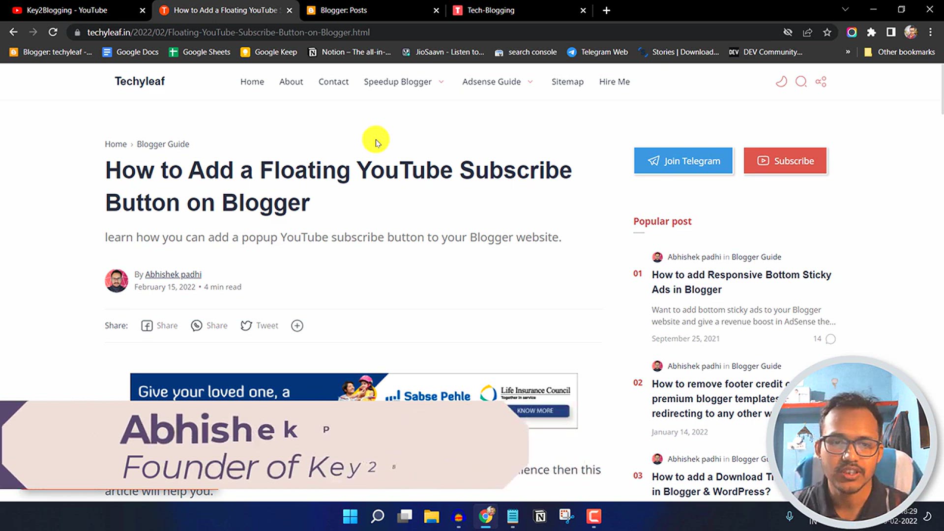 'Video thumbnail for How to Add a Floating Subscribe Button on Blogger'