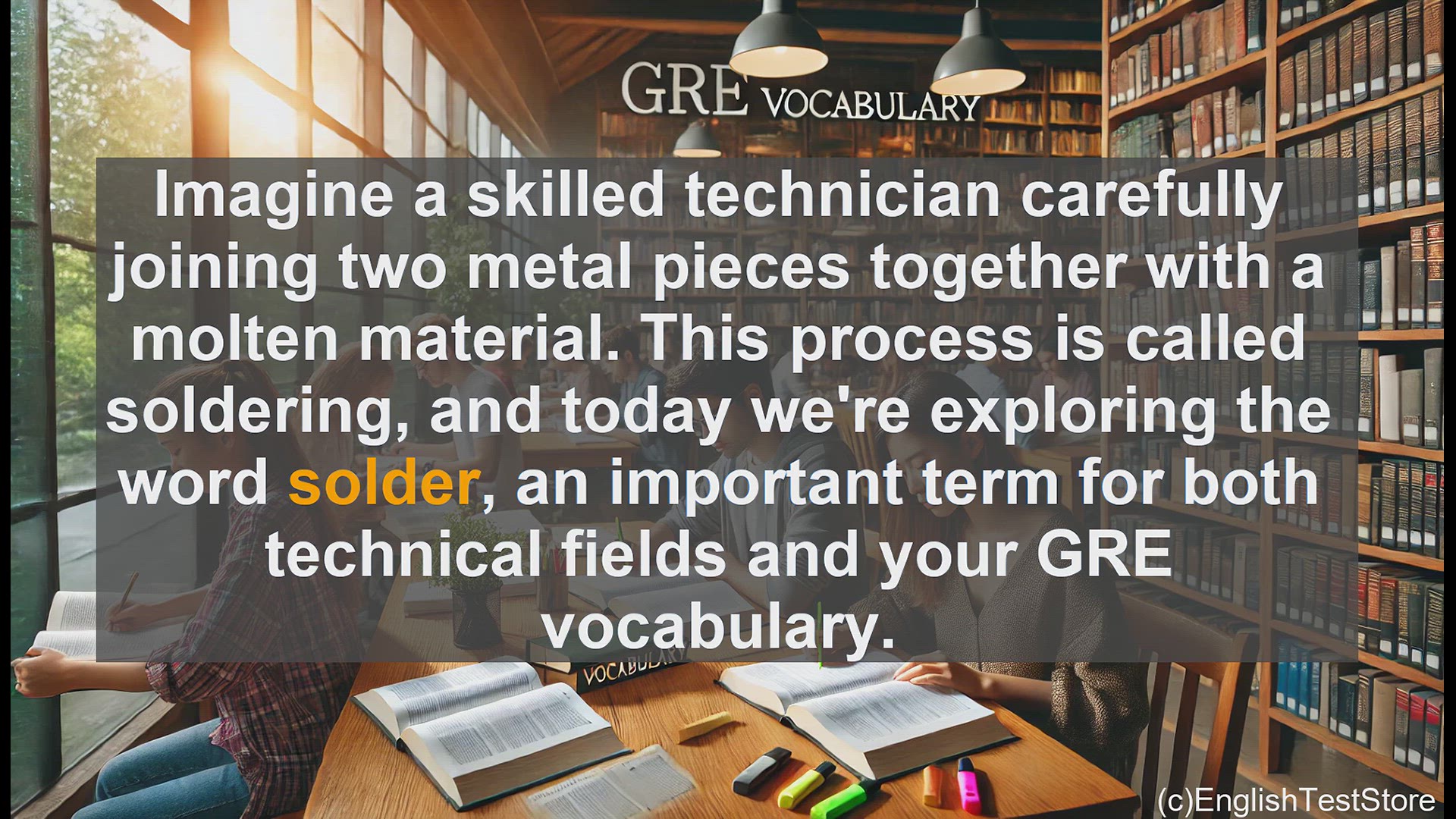 'Video thumbnail for GRE Vocabulary Lesson: Exploring the Word 'Solder' - From Technical Processes to Metaphorical Connections'