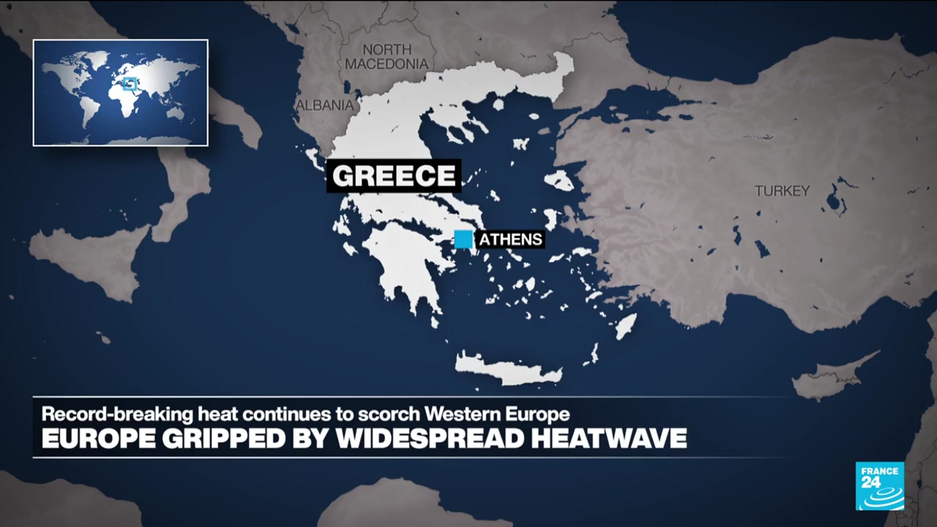 'Video thumbnail for Greece hit by heatwave and wildfires'