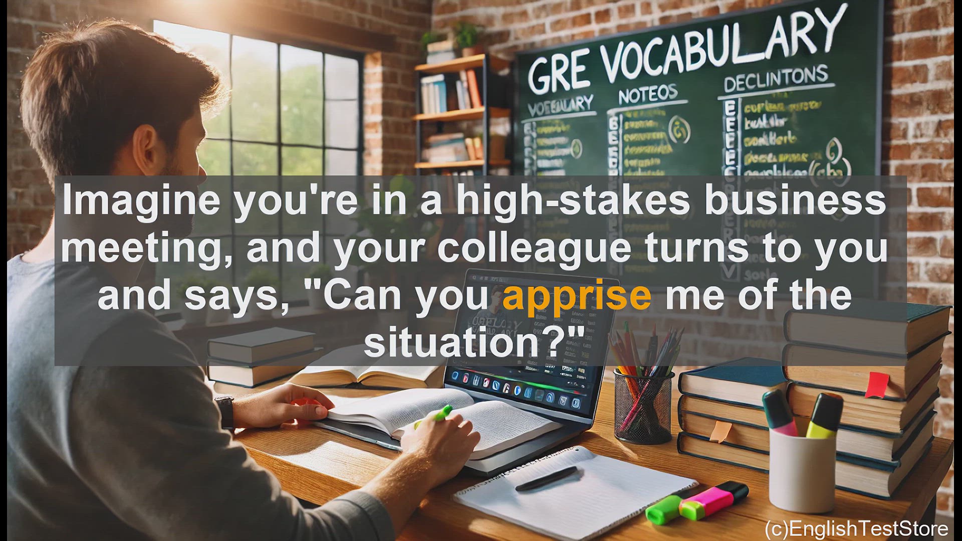 'Video thumbnail for GRE Vocabulary Lesson: Mastering the Word 'Apprise' - Informing and Updating in Professional Settings'