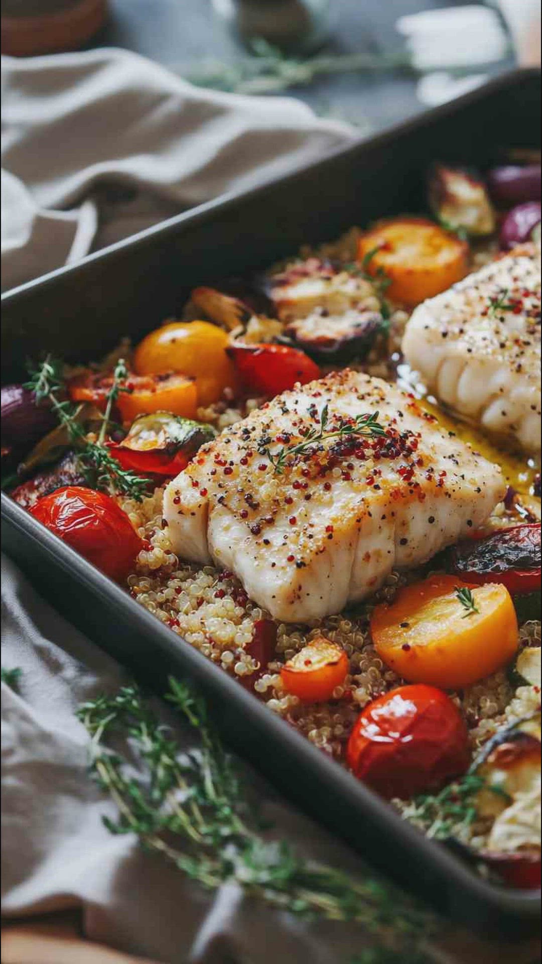 'Video thumbnail for Baked Cod with Roasted Vegetables for Bulk Recipe'