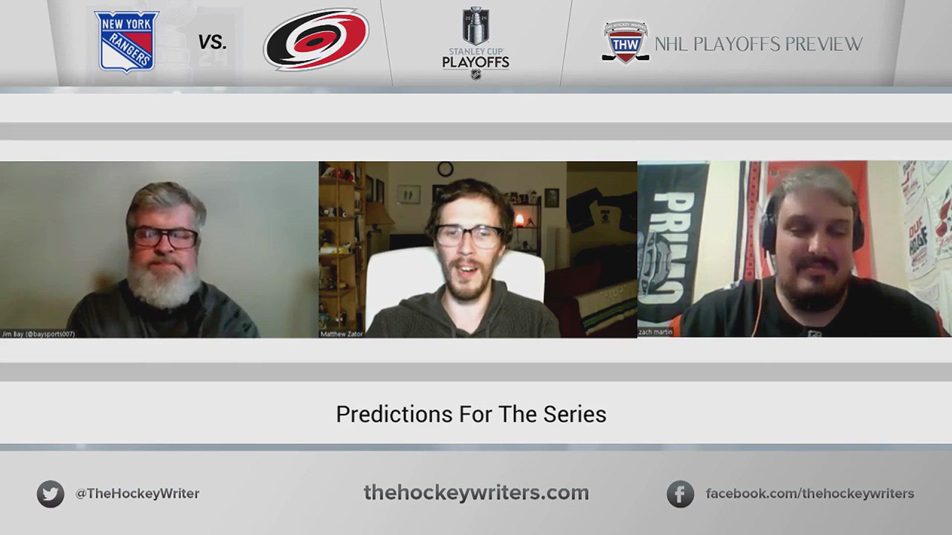 'Video thumbnail for Rangers vs. Hurricanes 2024 NHL Playoff Preview - Series Predictions'
