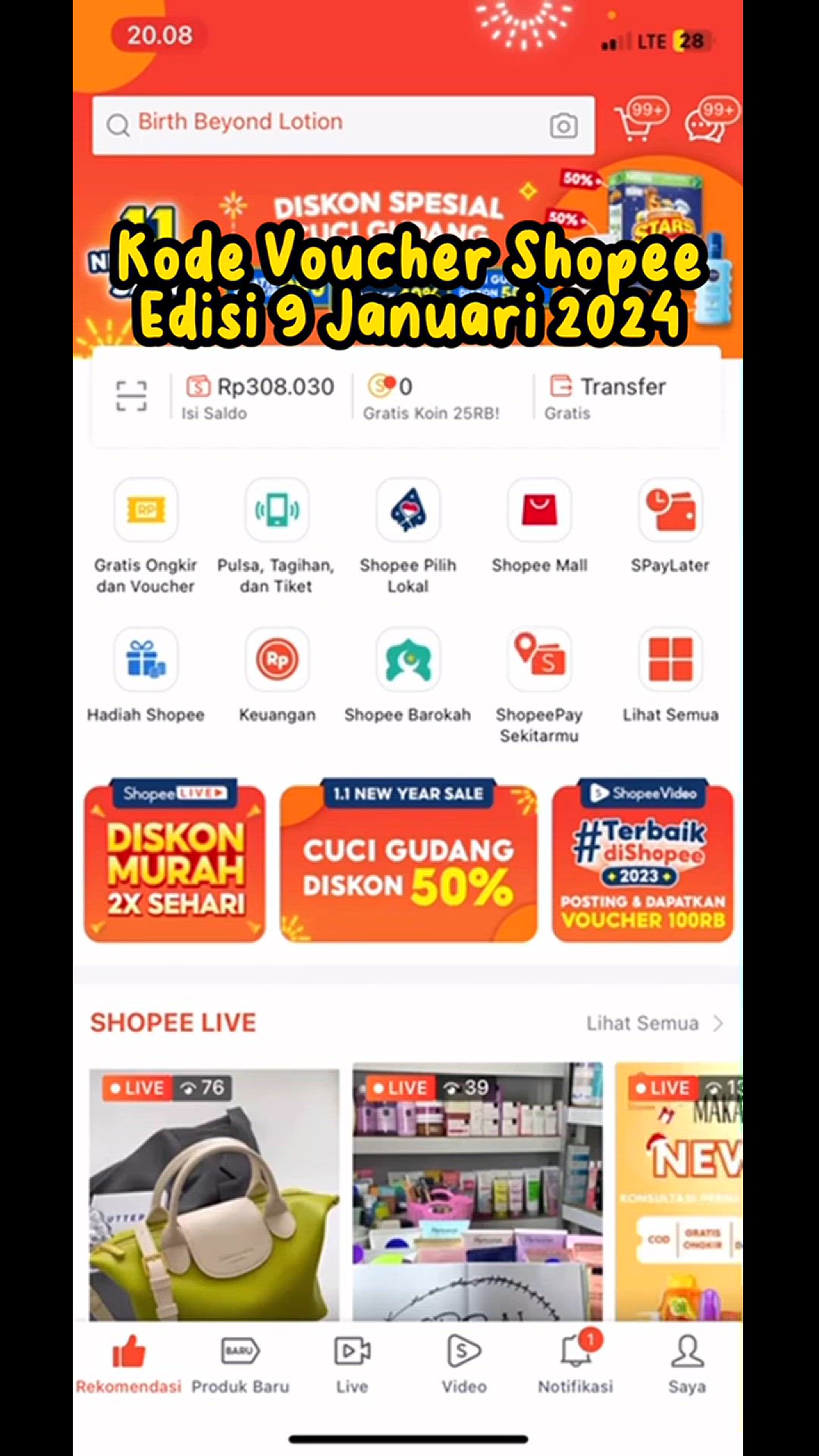 'Video thumbnail for Kode Voucher Shopee Edisi Januari 2024 | Cashback 30Ribu'