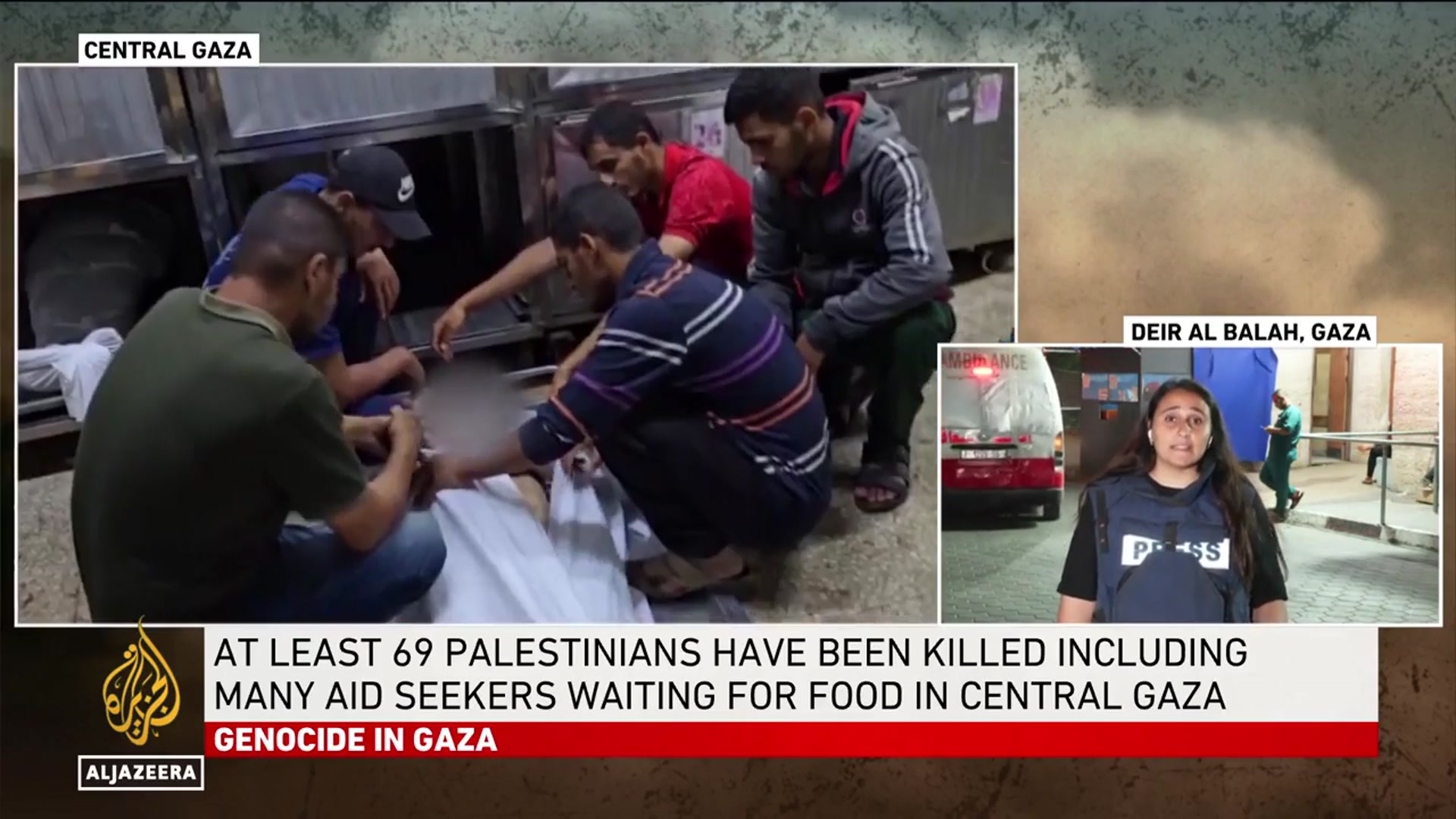 'Video thumbnail for Israeli forces kill 72 Palestinians in Gaza, including 29 seeking aid'