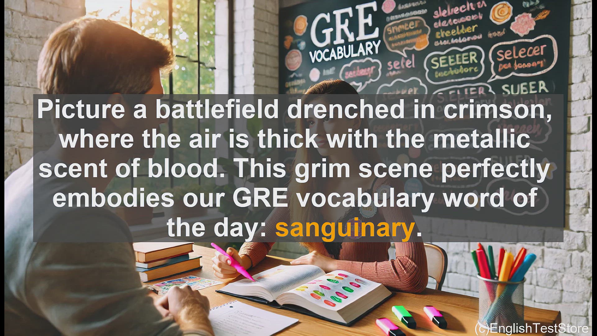 'Video thumbnail for GRE Vocabulary Lesson: Exploring the Powerful Word 'Sanguinary''