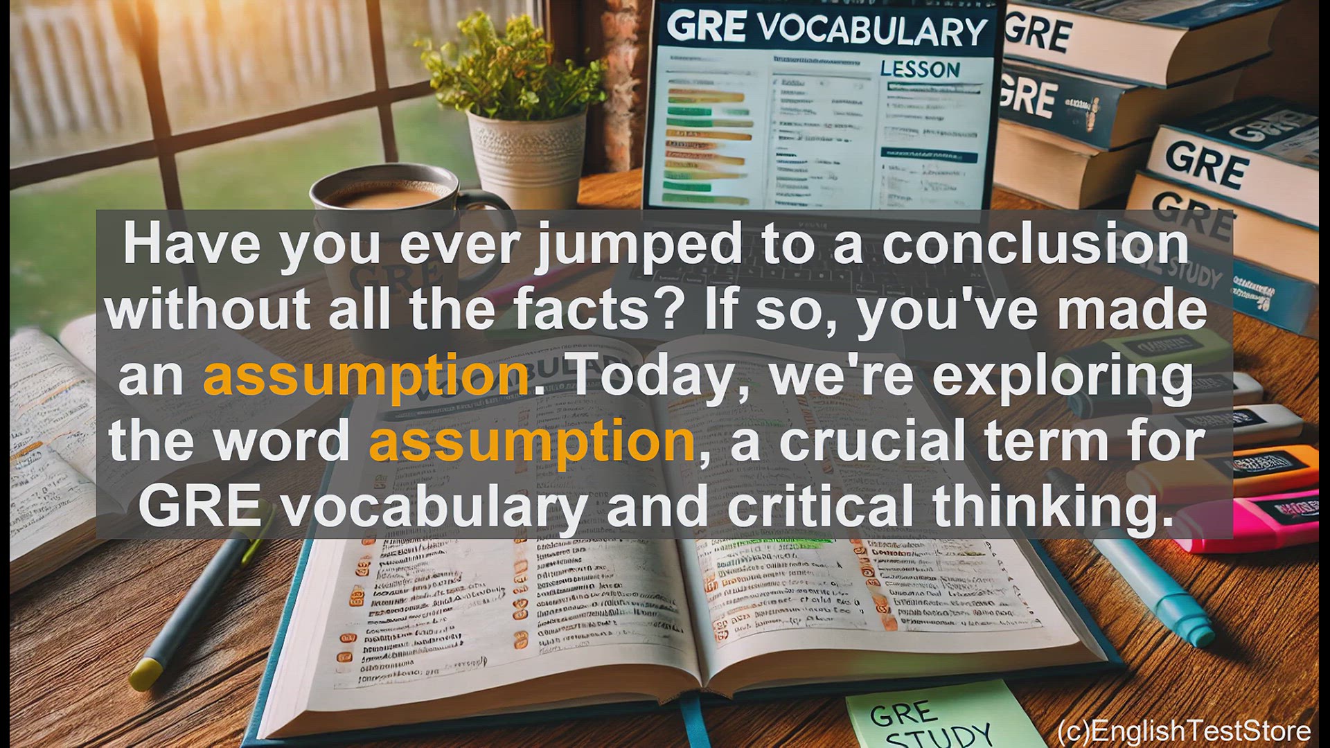 'Video thumbnail for GRE Vocabulary Lesson: The Power of Assumptions - Exploring a Key GRE Vocabulary Term'