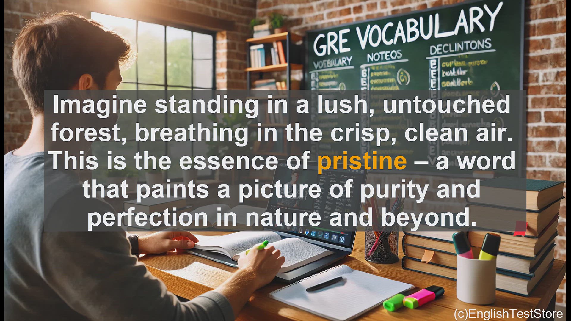 'Video thumbnail for GRE Vocabulary Lesson: Pristine - Exploring the GRE Vocabulary Word's Meaning and Usage'