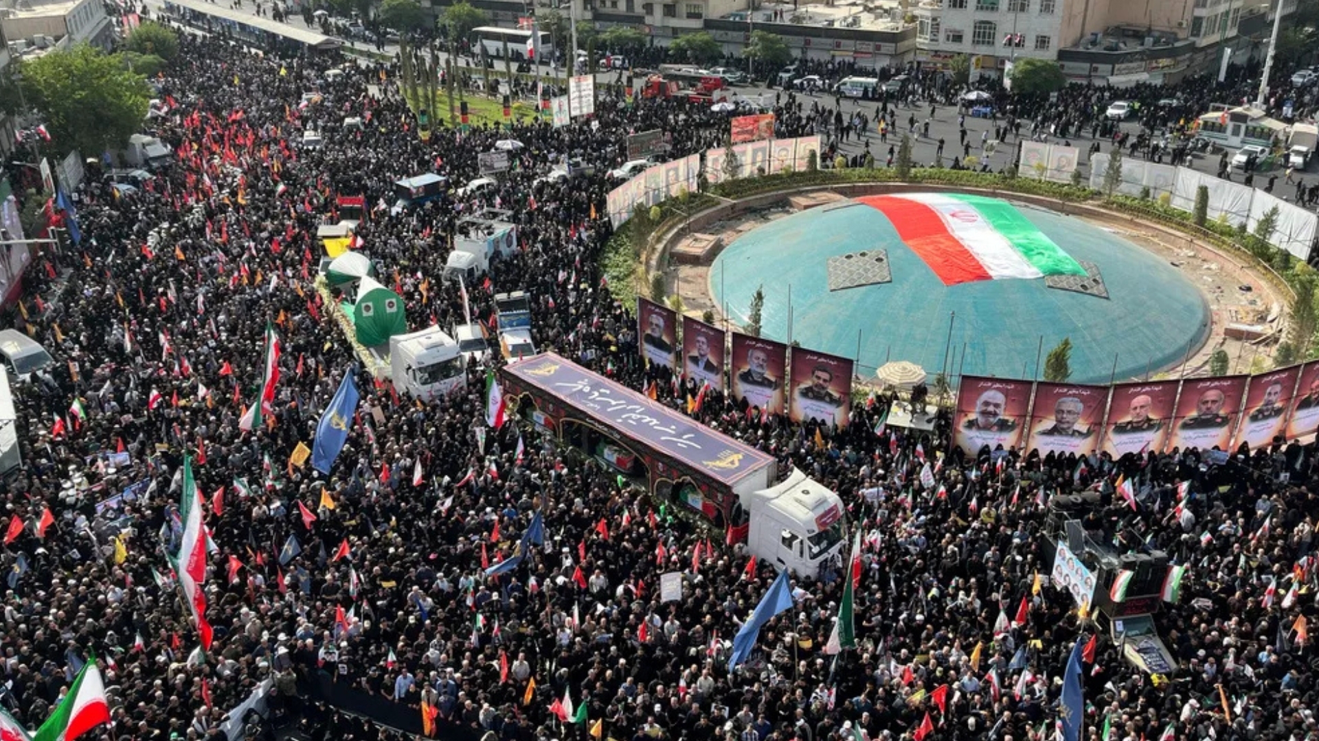 'Video thumbnail for Iran holds state funeral for top commanders, scientists killed by Israel'