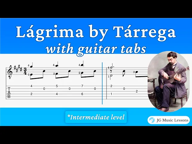 'Video thumbnail for Lagrima by Tarrega guitar tabs 💧'